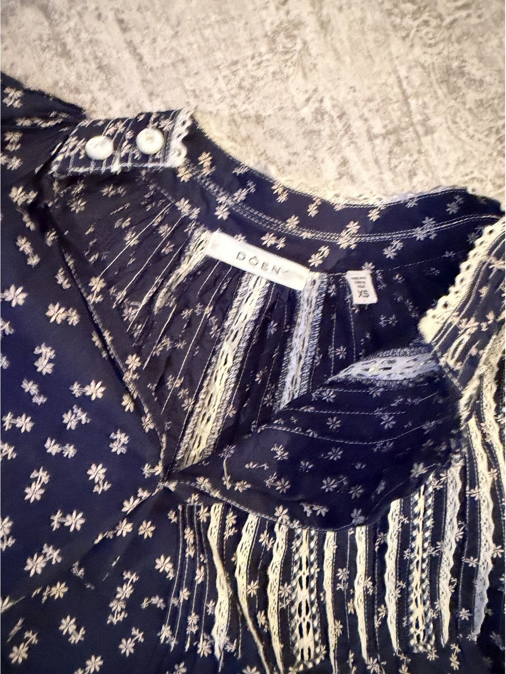 NWOT DOEN Beatrice Cotton Poplin cottage core navy long sleeve floral dress XS - Picture 6 of 6